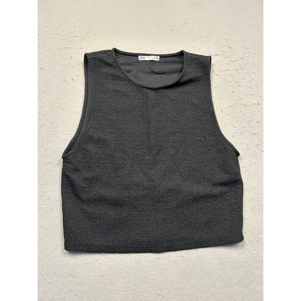 Zara Crop Top Textured Knit Black Size Medium Womens